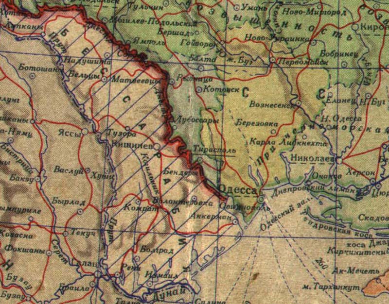 Украинская ССР. Карта 14 из советского Атласа мира 1940 года (вырезка)