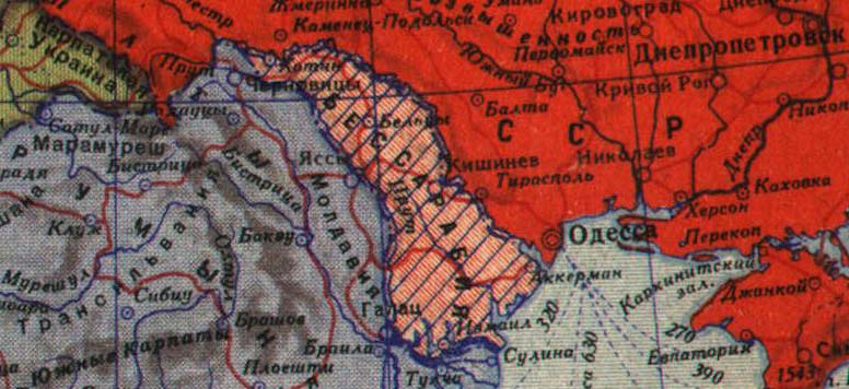 Придунайские страны. Карта 33А из советского Атласа мира 1940 года (вырезка)
