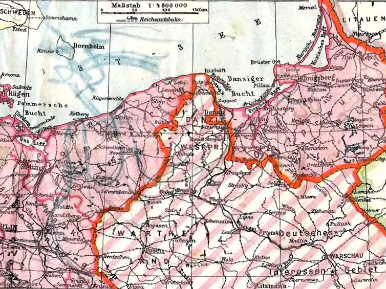 Карта: Северо-Восточная Германия. Tasсhen-Atlas der Erde, 1940