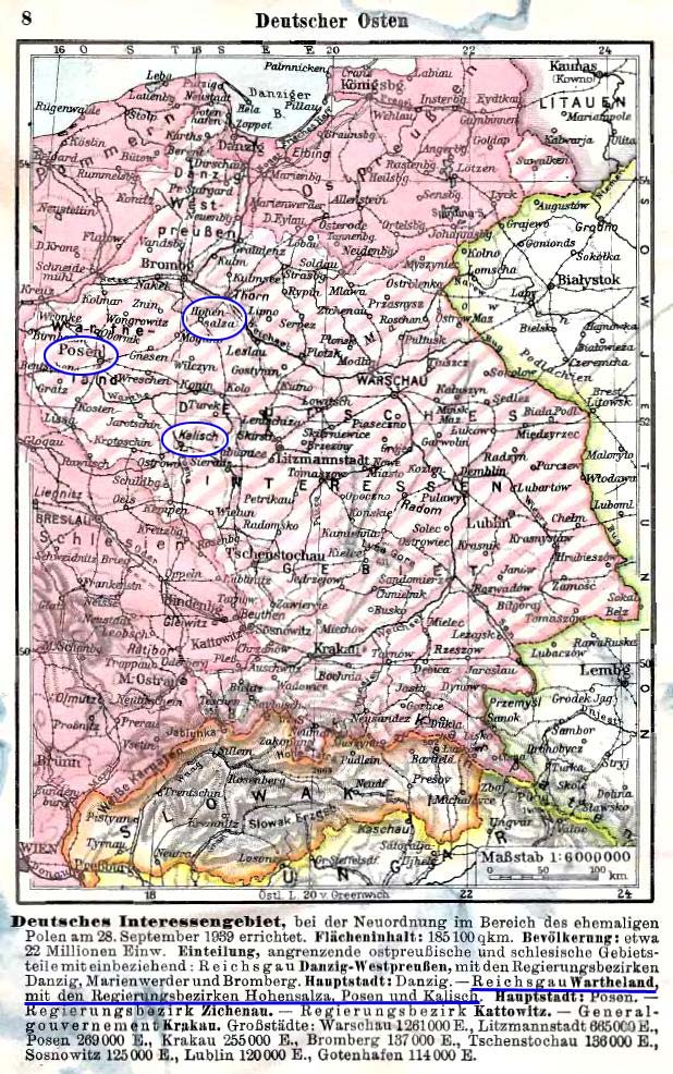 Карта: Восток Германии. Taschen-Atlas, 1940