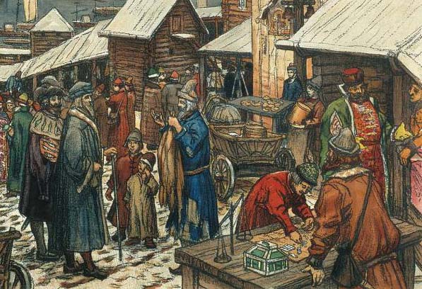 Торг в Нижнем Новгороде (фрагмент) <br>(Аполлинарий Васнецов)
