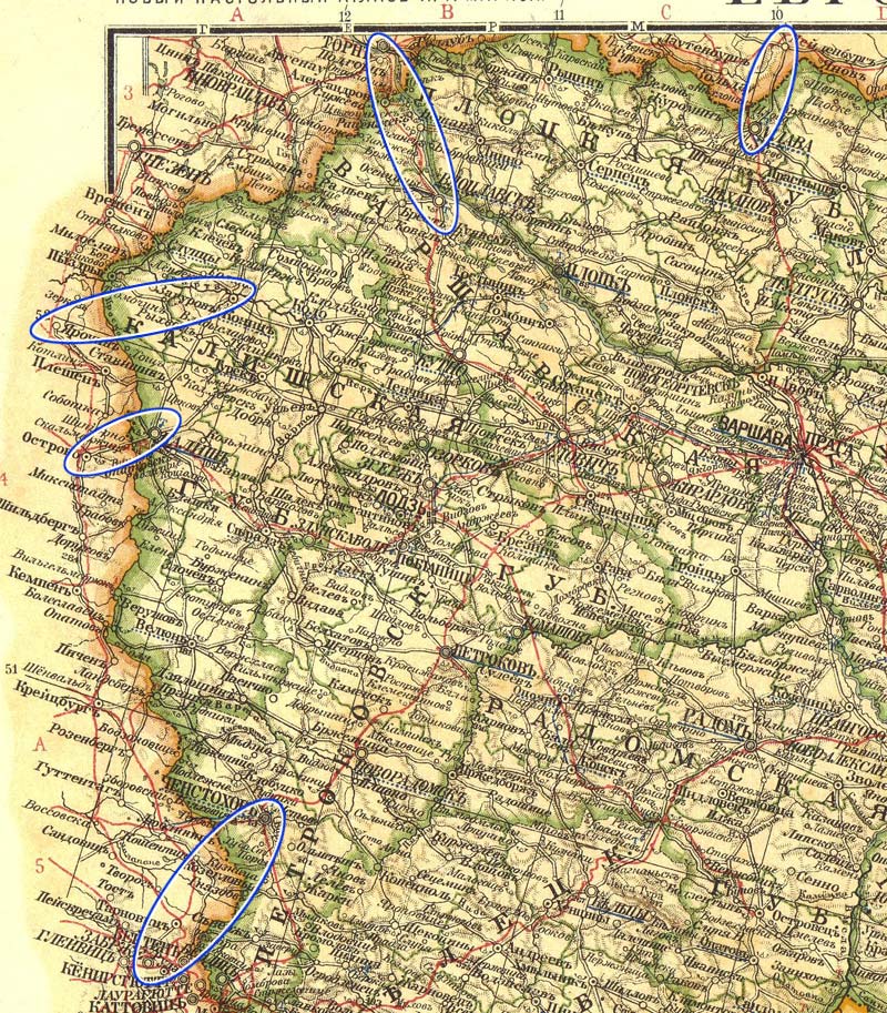 Привислинский край. Карта из Атласа А.Ф. Маркса 1905 года (вырезка)